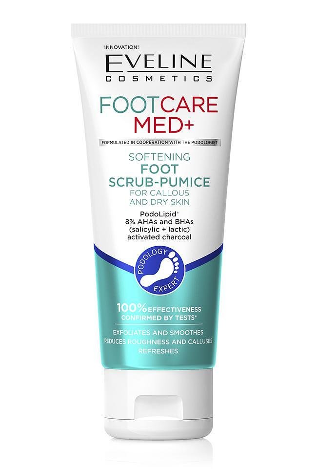 Eveline FOOT CARE MED+ Омекотяващ скраб-пемза за груба и суха кожа на краката, 100 мл