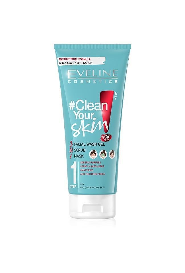 Eveline CLEAN YOUR SKIN 3in1 ГЕЛ + ПИЛИНГ + МАСКА, 200 МЛ