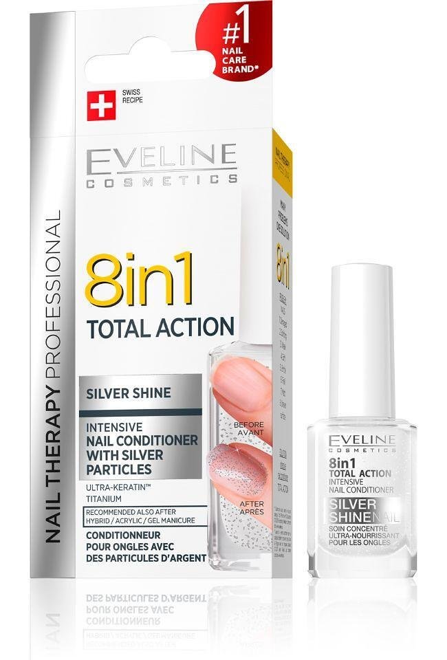 Eveline NAILS БАЛСАМ ЗА НОКТИ 8в1 СЪС СРЕБЪРНИ ЧАСТИЦИ, 12 МЛ