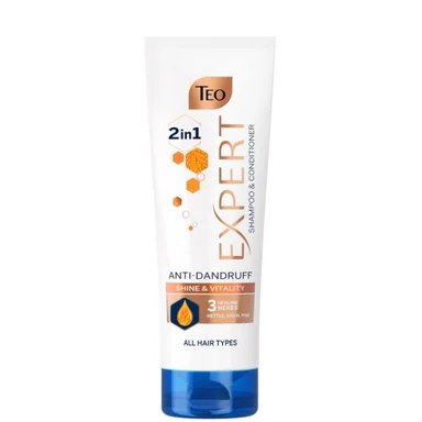 Teo Expert Shine & Vitality 2в1, шампоан и балсам за всеки тип коса против пърхот, 220 мл.