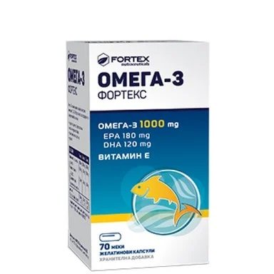 Омега-3, DHA, EPA, 1000 мг + Витамин Е, 70 капсули