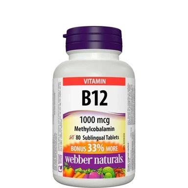 Vitamin B12, Метилкобаламин, 1000 mcg, 80 таблетки, от Webber Naturals