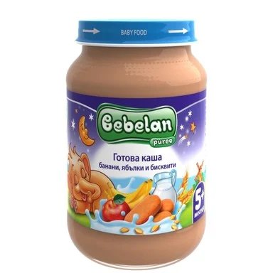 Bebelan, Млечна каша банани, ябълки и бисквити 5+ месеца, 190 г