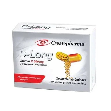 C-Long, Витамин C, 500 мг, 30 капсули, от Createpharma