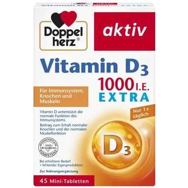 Doppelherz aktiv, Витамин D, 1000 IU, 45 таблетки