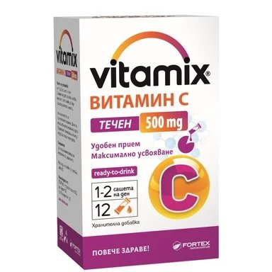 Течен Витамин C, 500 мг, 10 мл, 12 сашета, от Fortex