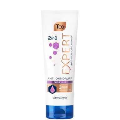 Teo Expert, Purifying 2в1, ежедневен шампоан и балсам против пърхот, 220 мл.