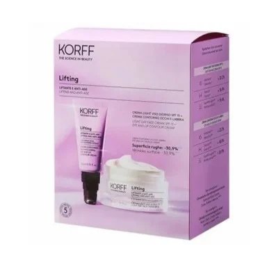 Korff Lifting, лек дневен крем, SPF15, 50 мл + Крем за околоочен контур и устни, 15 мл.