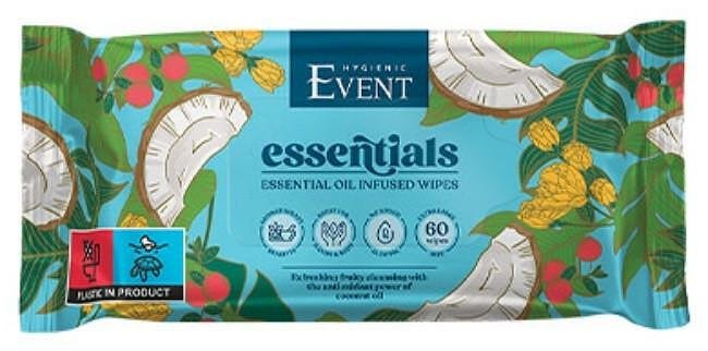 Event Essentials, мокри кърпи за почистване на ръце и тяло с кокос, 60 броя