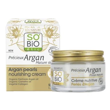 So'Bio, Argan, дневен подхранващ крем с перли и арган, 50 мл.
