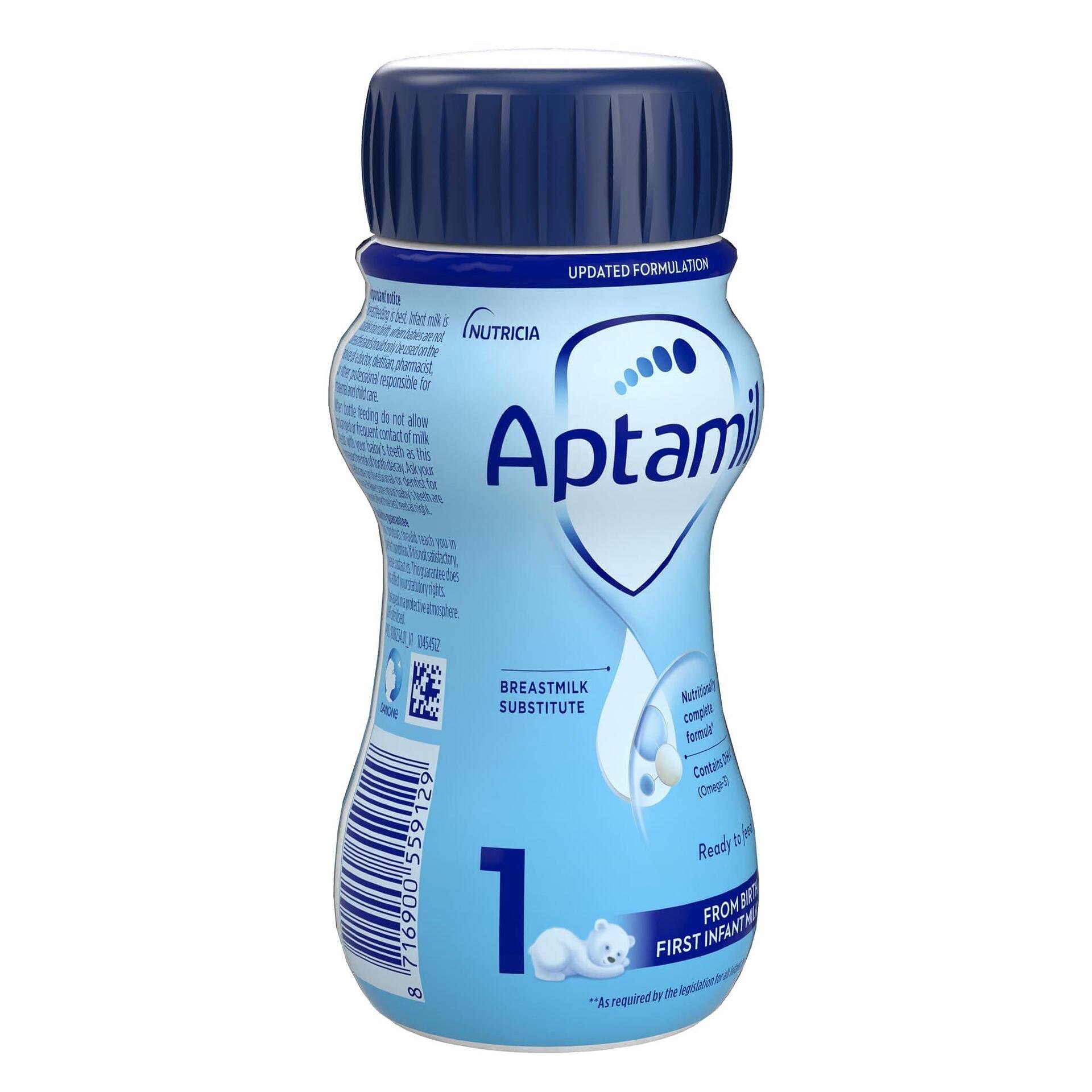 Aptamil Liquid 1, адаптирано течно мляко за кърмачета, от 0 до 6-ия месец, 200 мл.