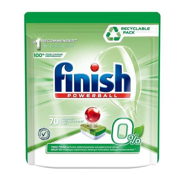 Finish Power All In 1 0%, таблетки за съдомиялна без ненужни съставки, 70 бр.