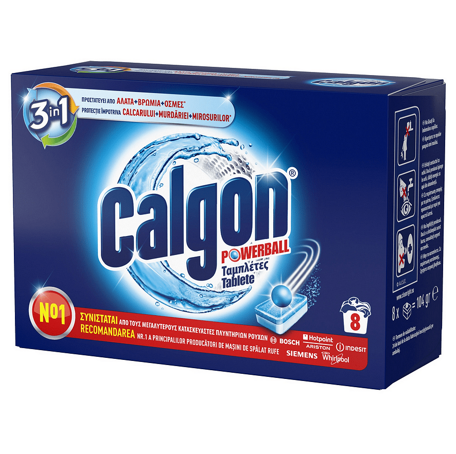 Calgon Powerball, таблетки срещу котлен камък, 8 бр.