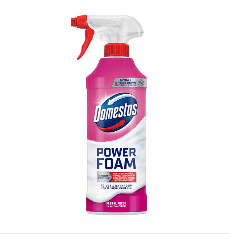 Domestos, Power Foam, Floral Fresh, пяна за почистване на баня и тоалетна, 435 мл.