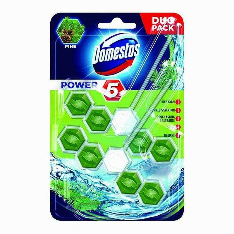 Domestos, Power 5 Pine, блокчета за тоалетна, 2 бр. х 55 гр.