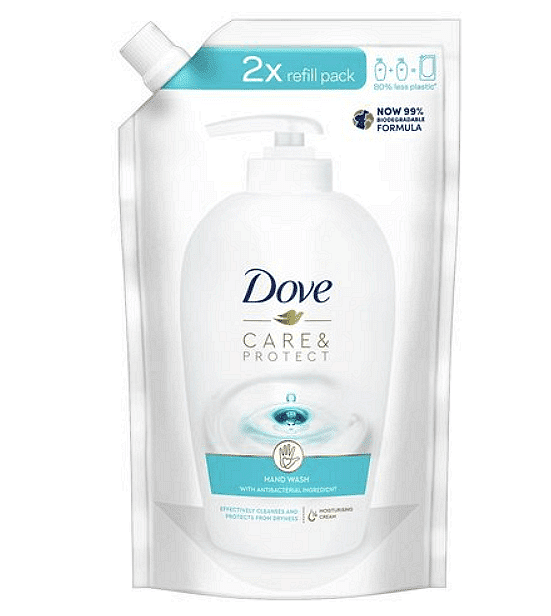 Dove, Dove Care & Protect, пълнител с течен сапун, атибактериален и подхранващ, 500 мл.