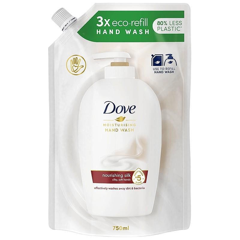 Dove, Nourishing Silk Hand Wash, пълнител с антибактериален течен сапун, подхранващ и хидратиращ, 750 мл.