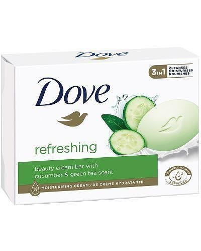 Dove, Refreshing, 3in1, хидратиращ и подхранващ сапун, бар с краставица и зелен чай, 90 гр.