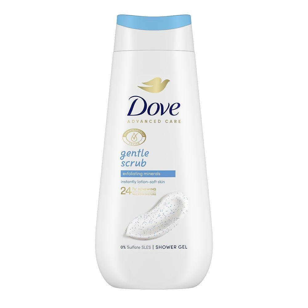 Dove, Gentle Scrub, 0% Sulfate SLES, овлажняващ душ гел със скраб и минерали, 225 мл.
