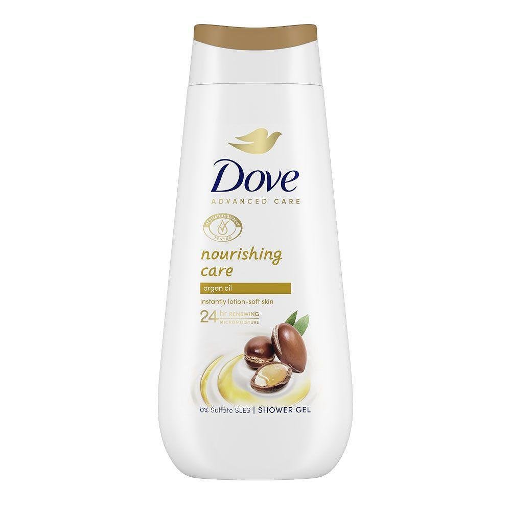 Dove, Nourishing Care, 0% Sulfate SLES, подхранващ душ гел с арганово масло, 225 мл.