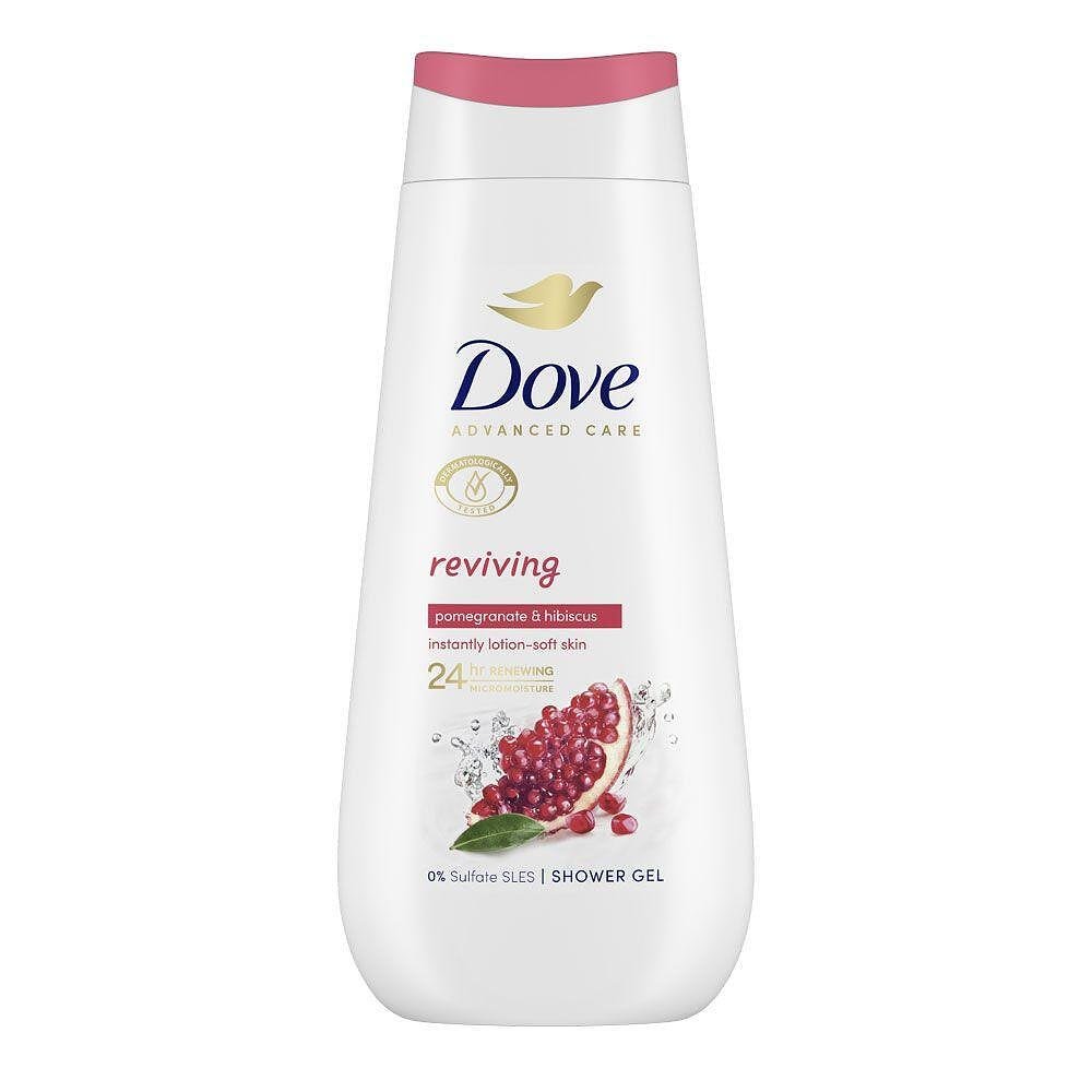 Dove, Reviving, 0% Sulfate SLES, освежаващ и подхранващ душ гел с нар и хибискус, 225 мл.