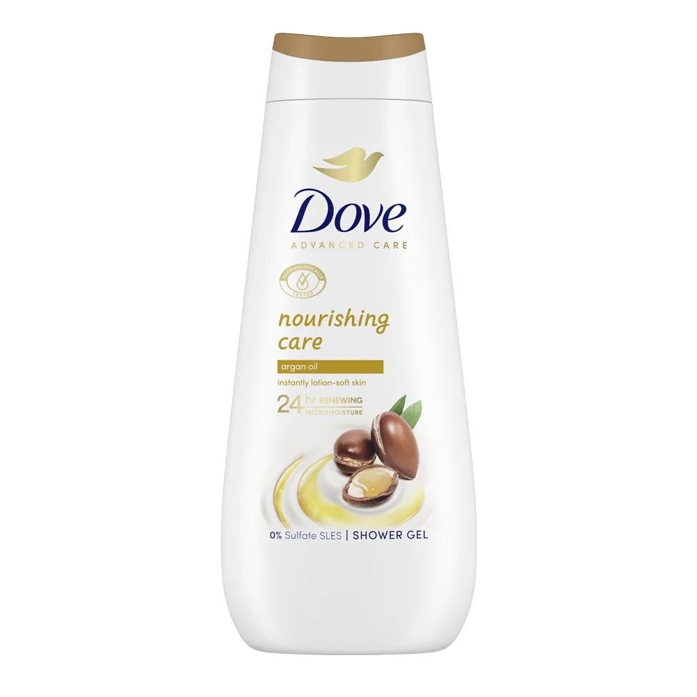 Dove, Nourishing Care, 0% Sulfate SLES, подхранващ душ гел с арганово масло, 400 мл.