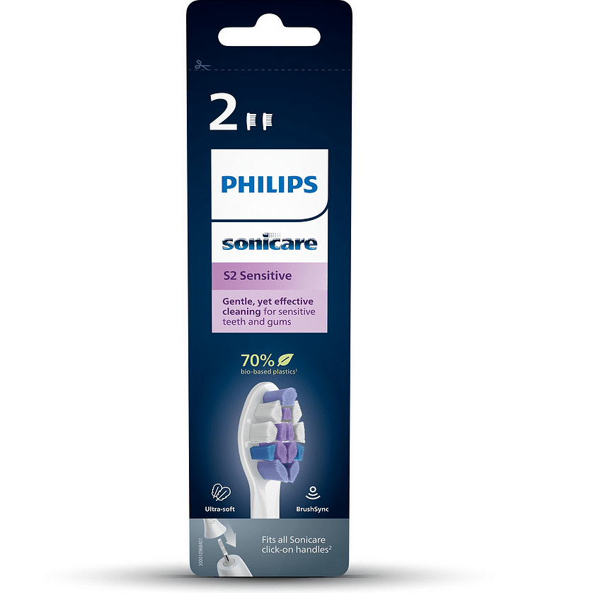 Philips Sonicare S2 Sensitive, накрайници за eлектрически четки за зъби черни, 2 бр.