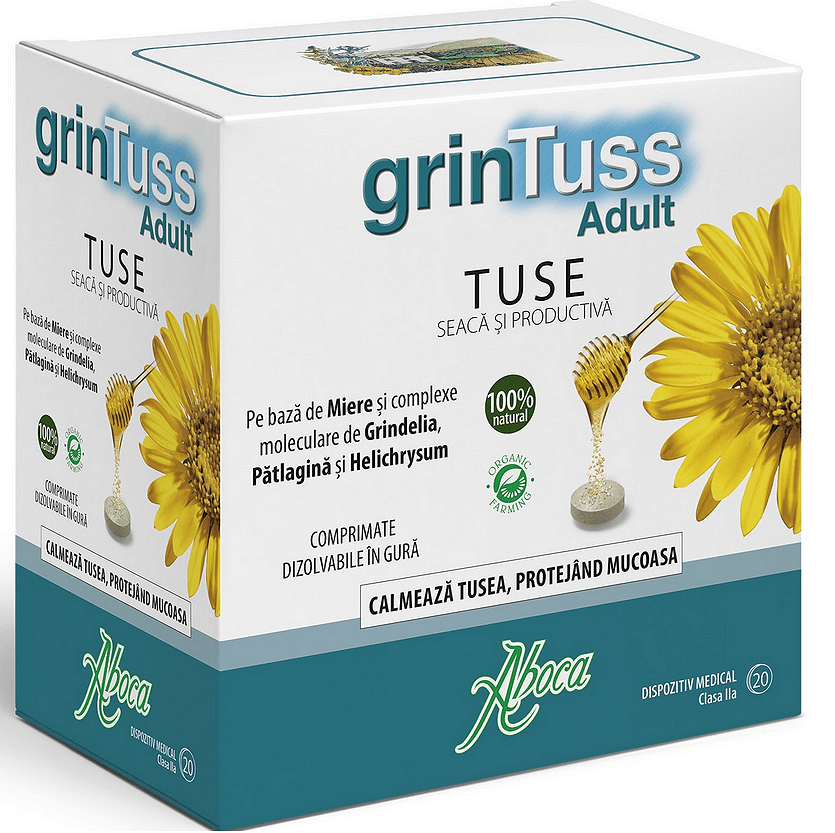 GrinTuss Adult за възрастни, при суха и влажна кашлица, 20 таблетки, от Aboca