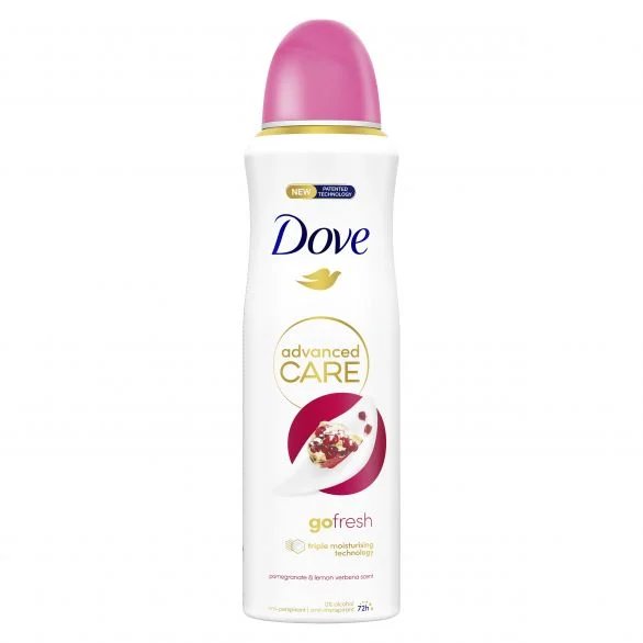 Dove, Go Fresh, 0% alcohol, дезодорант против раздразнения с аромат на нар и лимонова върбинка, 200 мл.