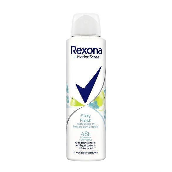 Rexona, Motion Sense, Stay Fresh, 0% Alcohol, дамски дезодорант със син мак и ябълка, 150 мл.