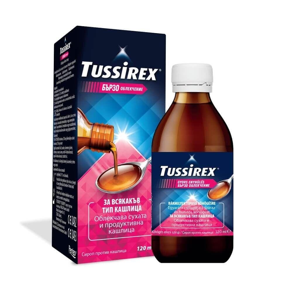 Tussirex, сироп за възрастни при всякакъв тип кашлица, 120 мл, от Perrigo