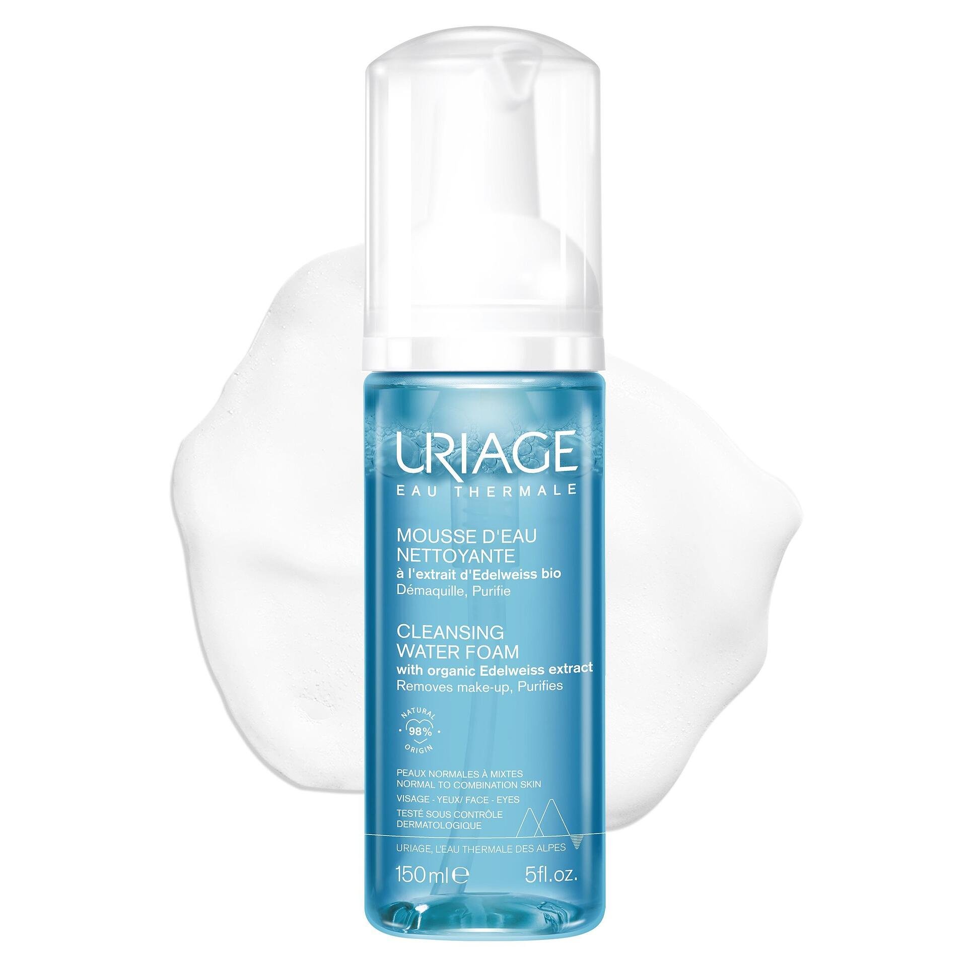 Uriage Eau Thermale, Mousse D'Eau Nettoyante, почистваща мус - пяна за чувствителна кожа за лице, 150 мл.