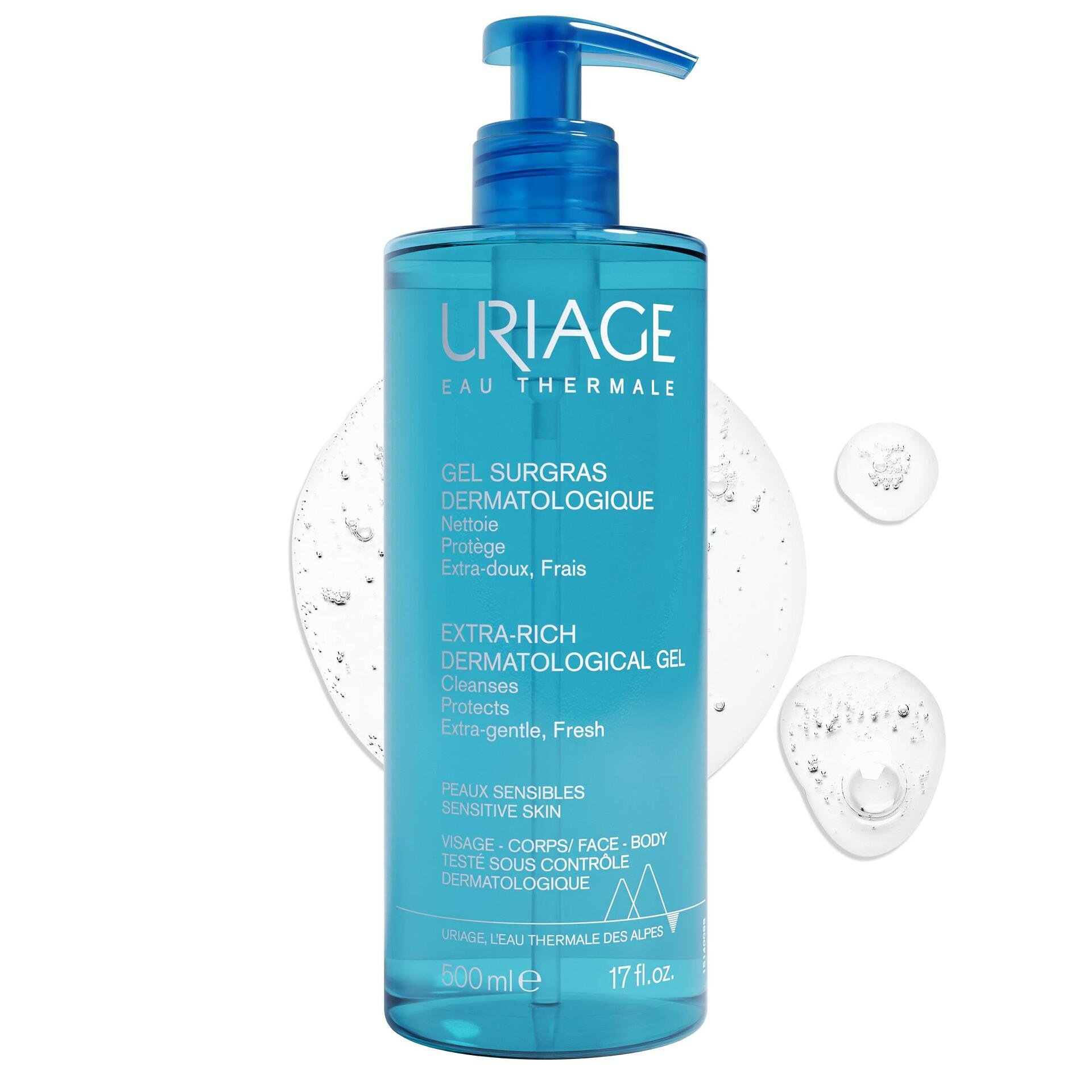 Uriage Eau Thermale Gel Surgras, измиващ гел за чувствителна кожа за лице и тяло, 500 мл.