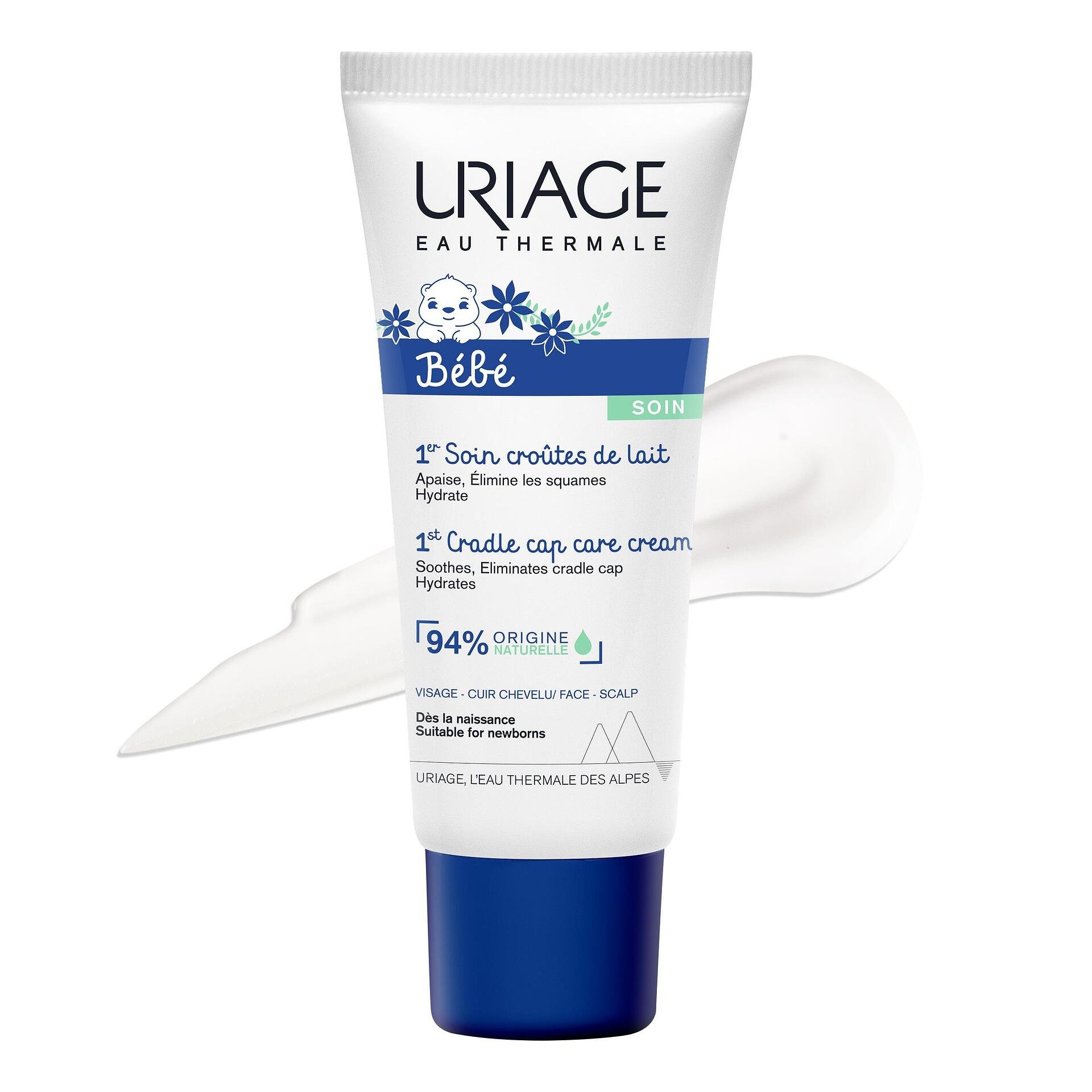 Uriage Eau Thermale, Bébé 1st Cradle Cap Care Cream, успокояващ бебешки крем при крусти (млечни корички), 40 мл.