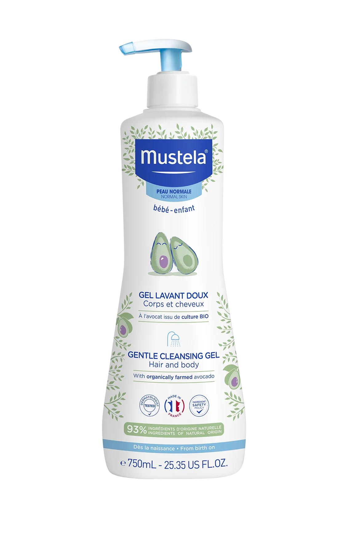 Mustela, Gentle Cleansing Gel, бебешки измиващ гел за коса и тяло, 750 мл.