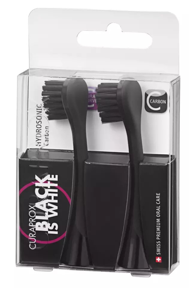 CURAPROX, Hydrosonic Black is White, резервни глави за ел. четка с активен въглен, 2 бр.