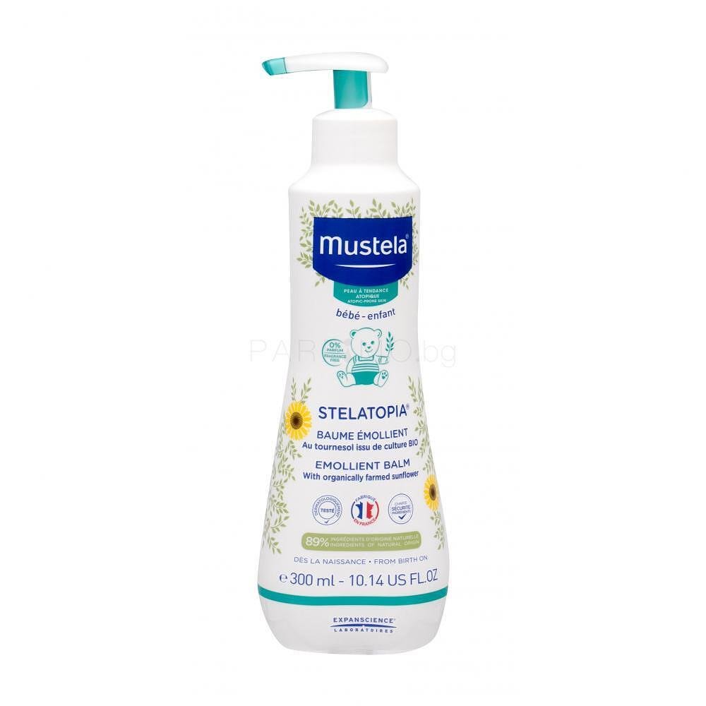 Mustela, Bébé Stelatopia Emollient Balm, бебешки балсам за суха и атопична кожа за лице и тяло, 300 мл.