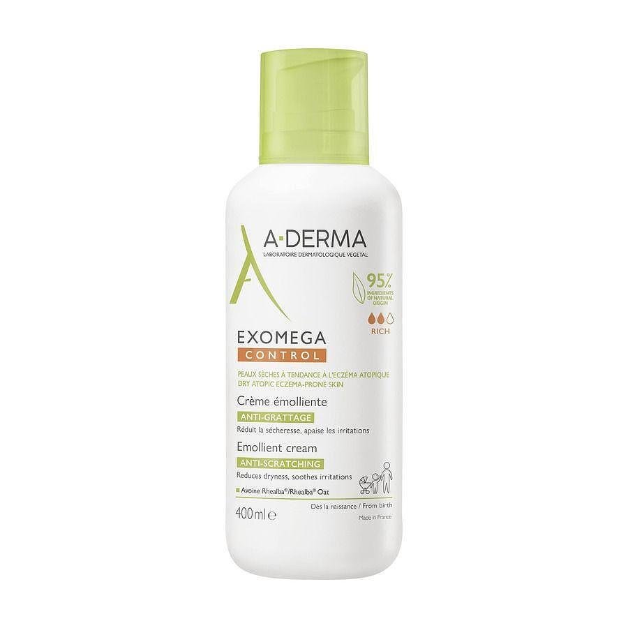 A-Derma, Exomega Control, емолиентен крем за много суха и атопична кожа за лице и тяло за деца и възрастни, 400 мл.