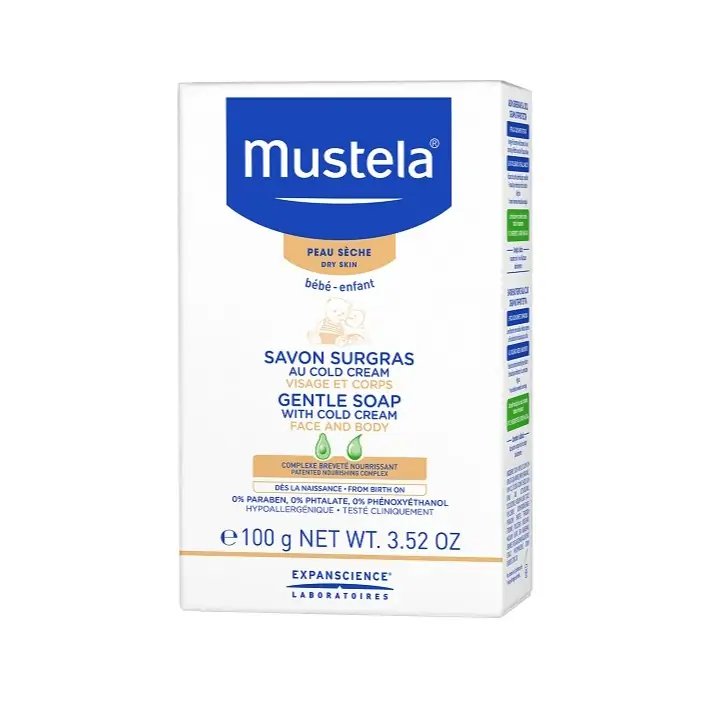 Mustela, Bébé Gentle Soap Cold Cream, бебешки почистващ сапун за суха кожа за лице и тяло, 100 гр.
