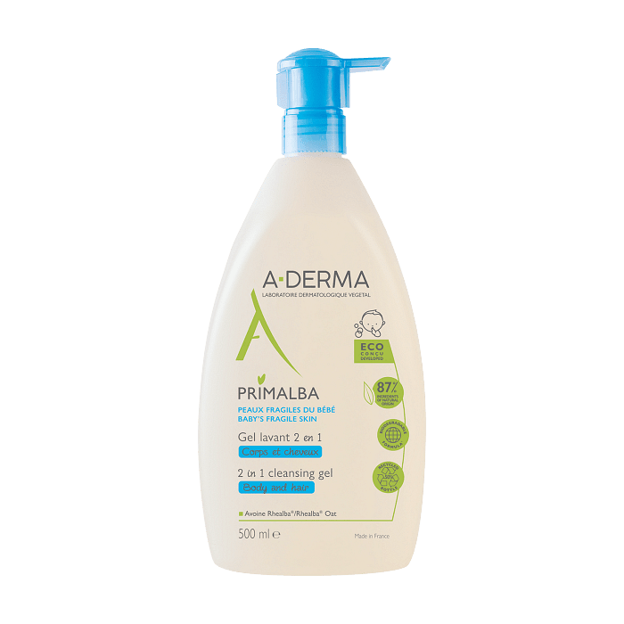 A-Derma, Primalba Nappy, бебешки измивен гел за коса и тяло 2в1, 500 мл.