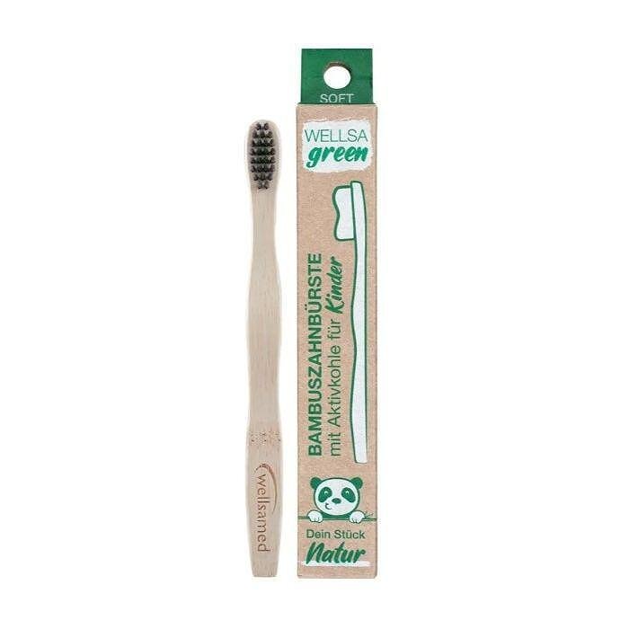 Wellsamed Wellsagreen Soft, детска четка за зъби от бамбук с активен въглен, 1 бр.