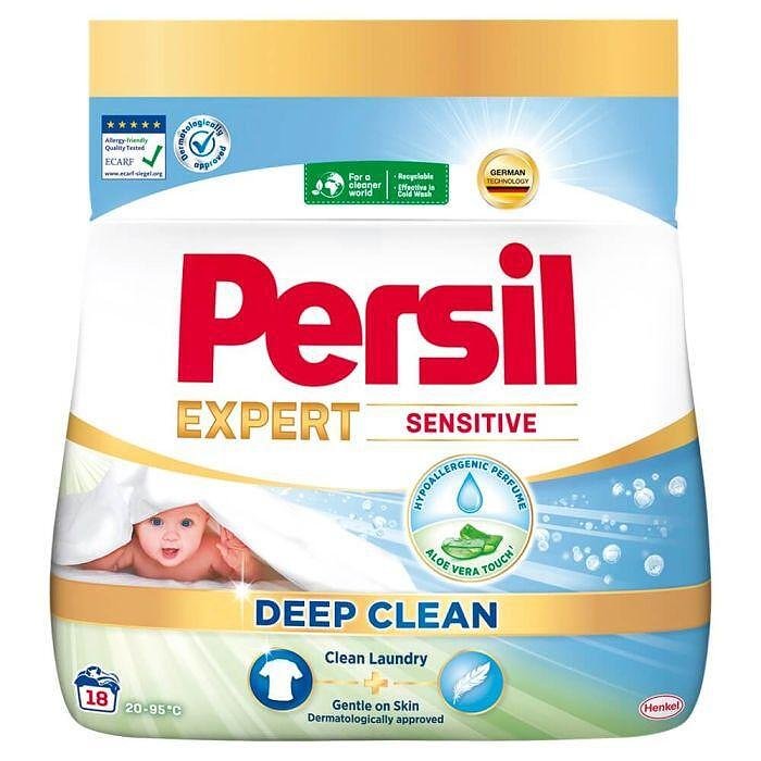 Persil Deep Clean Expert Sensitive, прах за пране за чувствителна кожа, 18 изпирания, 990 гр.