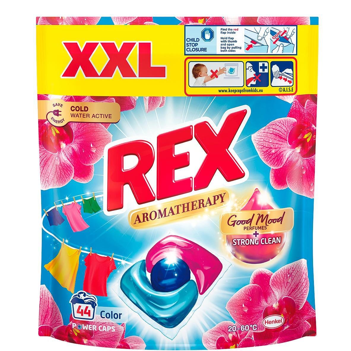 Rex Power Caps Aromatherapy Orchid Color, капсули за пране за цветни тъкани орхидея, 44 изпирания, 44 бр.