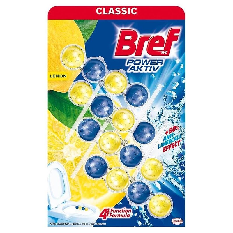 Bref WC Power Active Lemon – Дълготраен лимонов аромат и защита от варовик