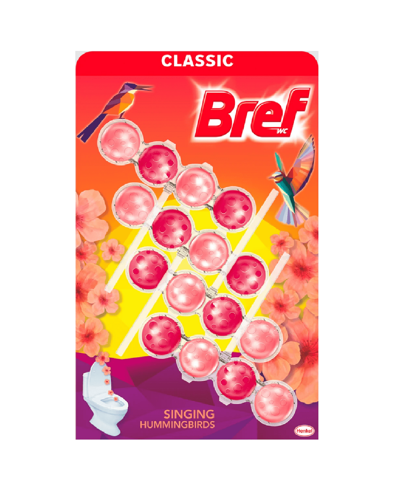 Bref WC Classic Power Activ Singing Hummingbirds, ароматизатор за тоалетна пеещи колибрита, 4 x 50 гр.