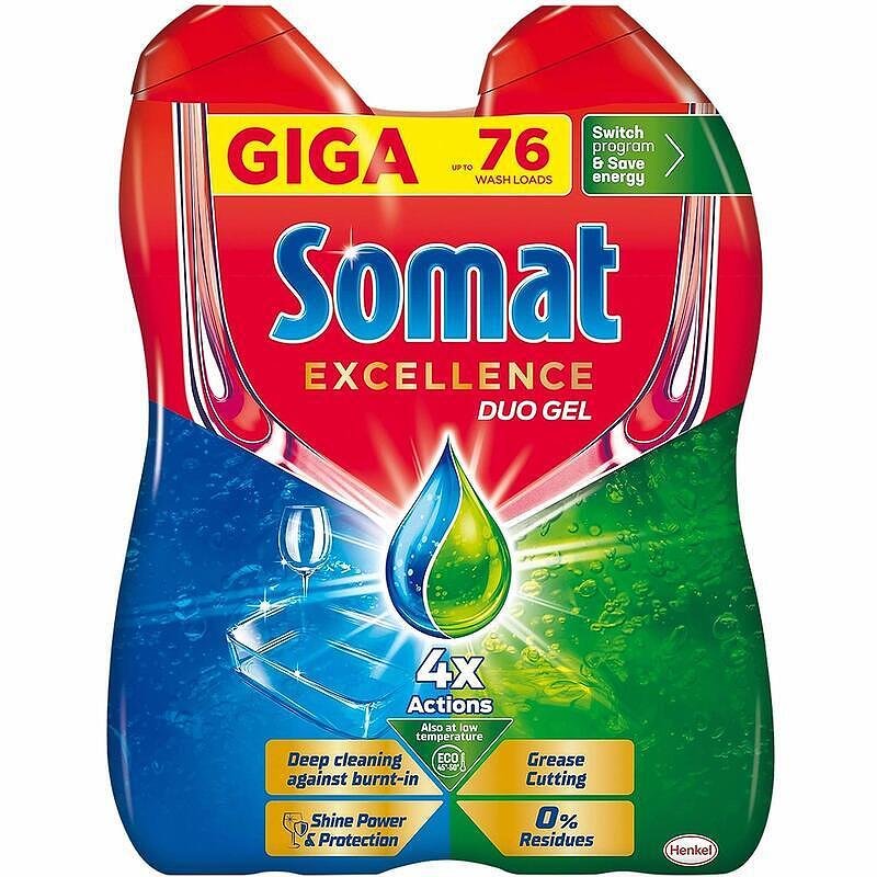 Somat Excellence Duo 4 Actions, гел за съдомиялна машина, 76 измивяния, 2 x 684 мл.