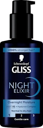 Gliss Night Elixir Overnight Moisture, нощен еликсир за нормална до суха коса 100 мл.