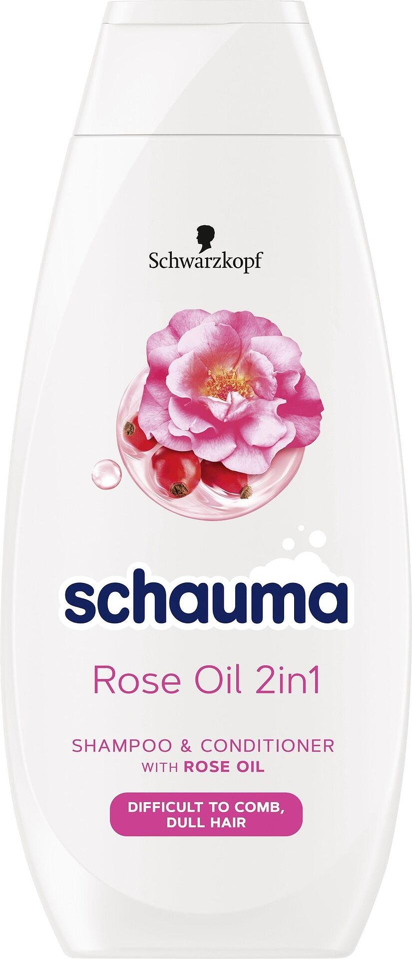 Schauma Rose Oil 2 in 1, шампоан и балсам 2 в 1 за трудна за разресване коса без блясък, 400 мл.