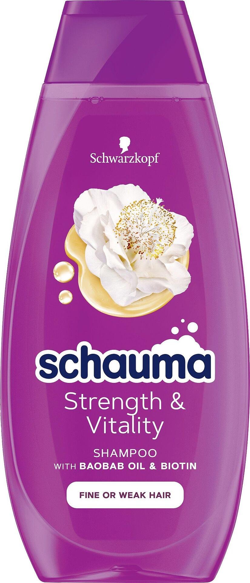 Schauma Strength & Vitality, шампоан за тънка и слаба коса с биотин, 400 мл.