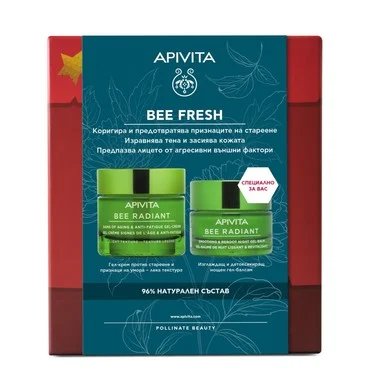 Комплект Apivita Bee Fresh, Гел-крем против стареене с лека текстура, 50 мл + Изглаждащ и детоксикиращ нощен гел-балсам, 15 мл